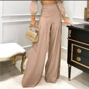 Chic High-Waisted Wide Leg Pants in Tan